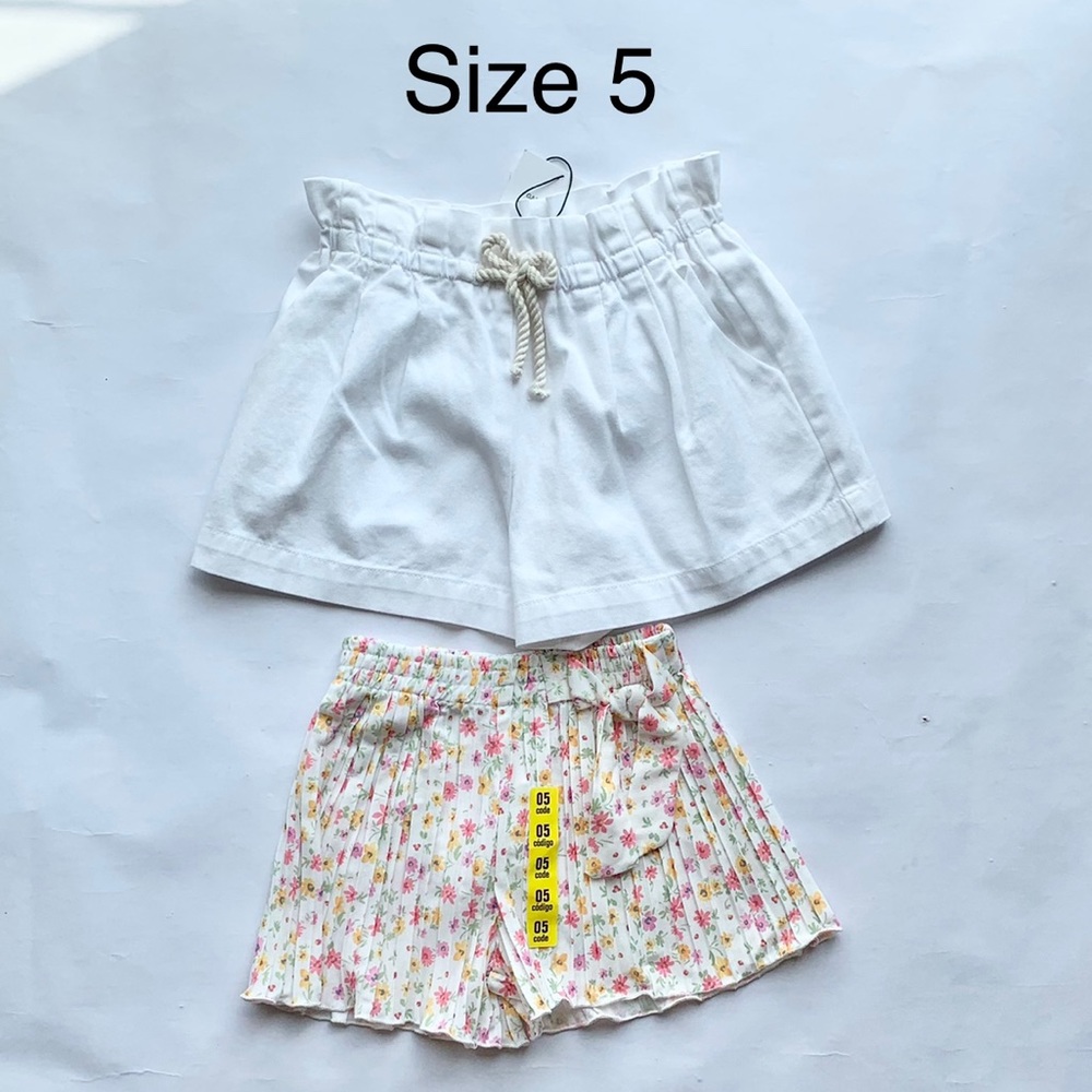NWT Zara Girls Shorts White Paperbag & Floral Pleated Bundle of 2 Sz 5